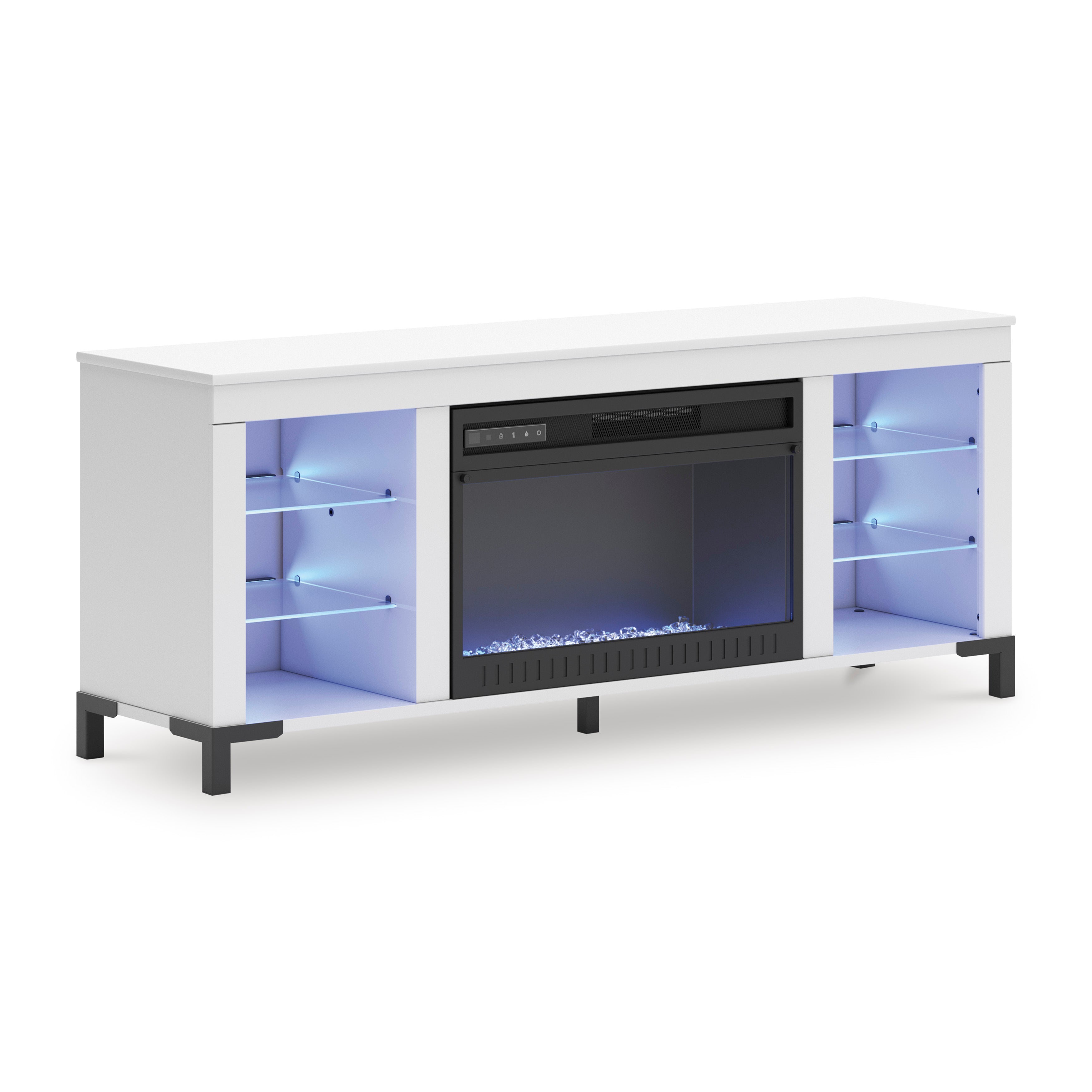 Brollevi White TV Stand with built-in Fireplace