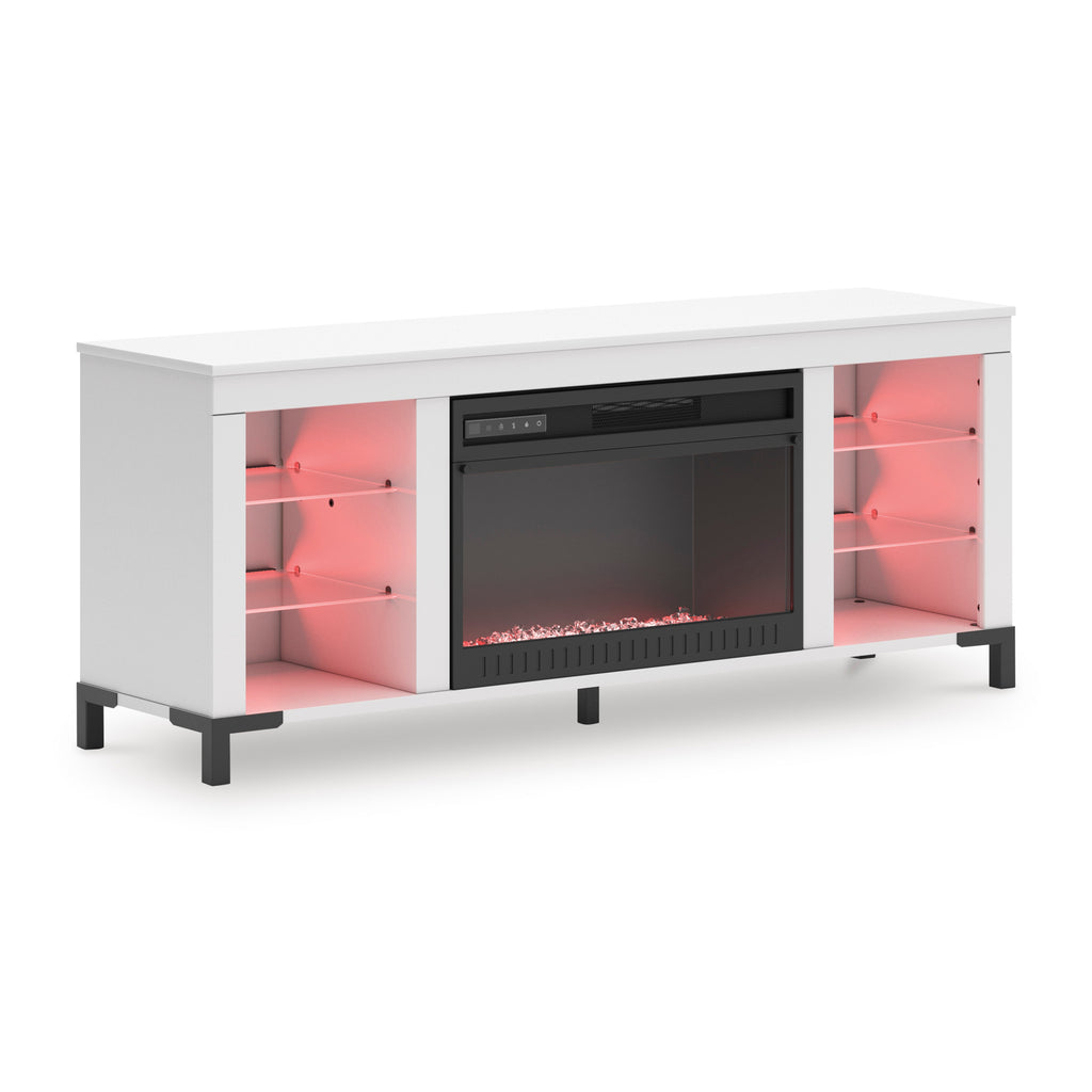 Brollevi White TV Stand with built-in Fireplace