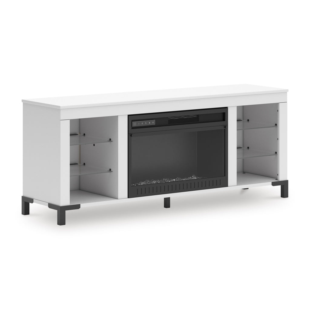 Brollevi White TV Stand with built-in Fireplace