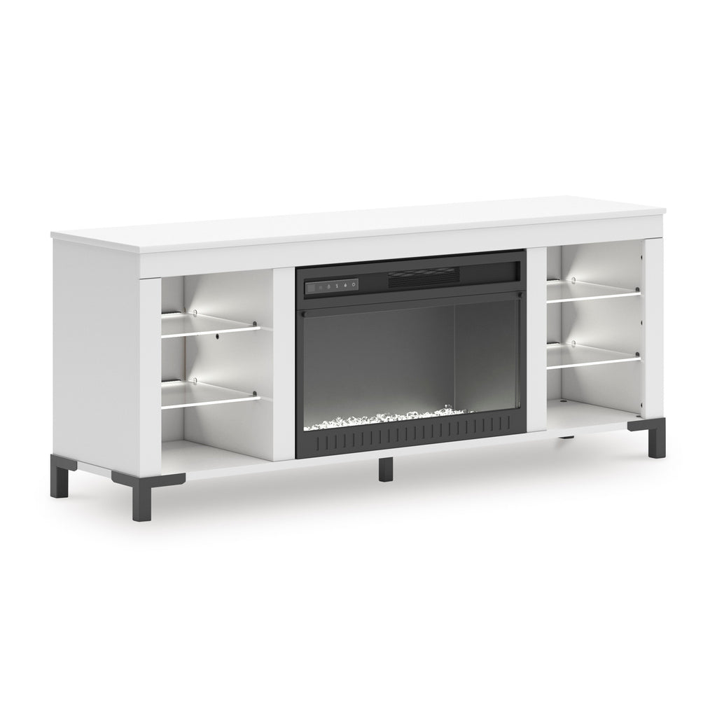 Brollevi White TV Stand with built-in Fireplace