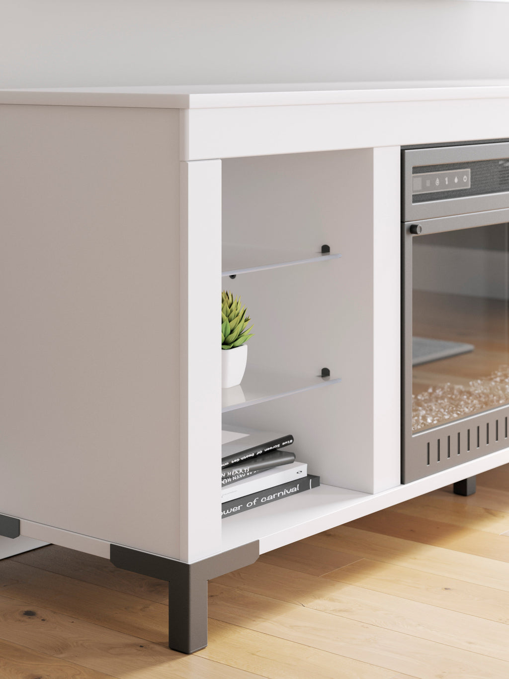 Brollevi White TV Stand with built-in Fireplace