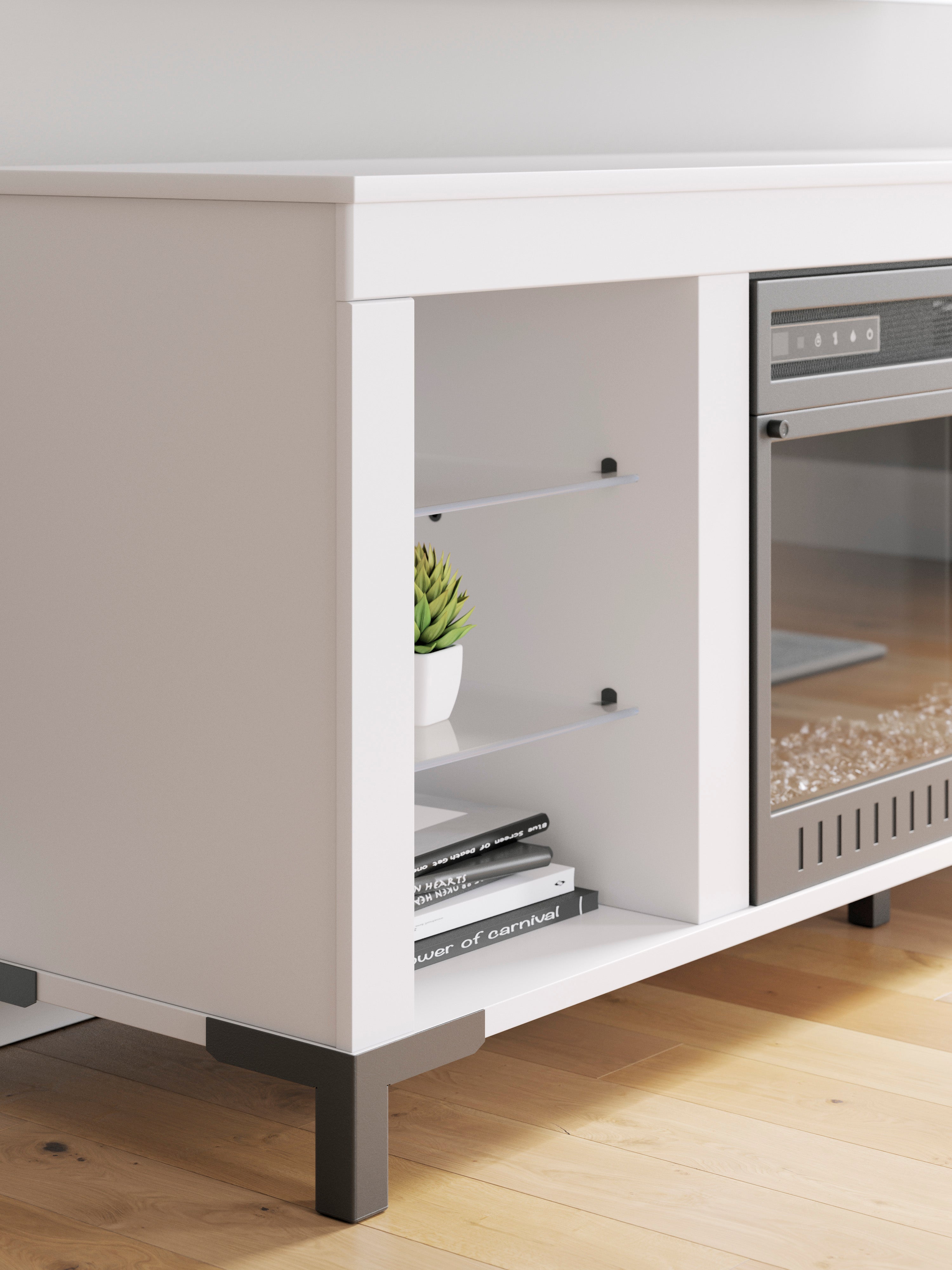 Brollevi White TV Stand with built-in Fireplace