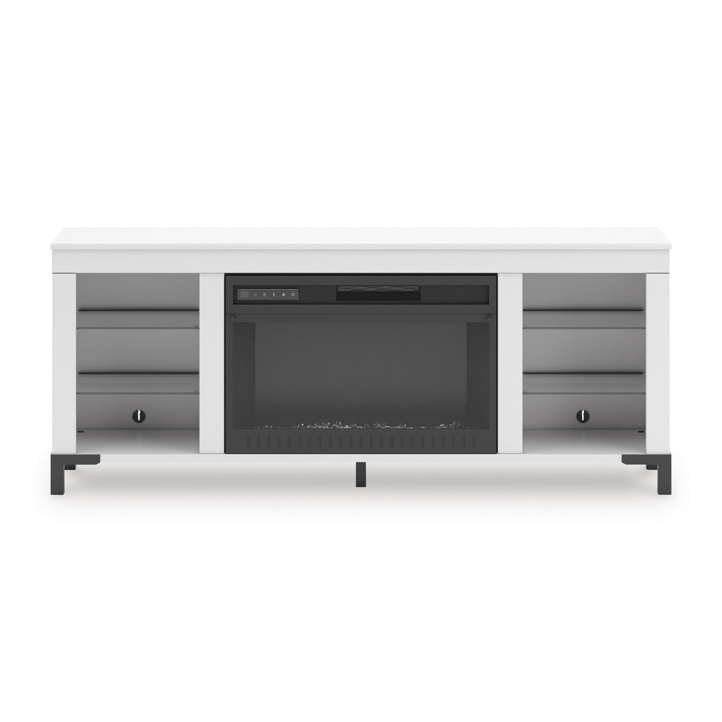 Brollevi White TV Stand with built-in Fireplace