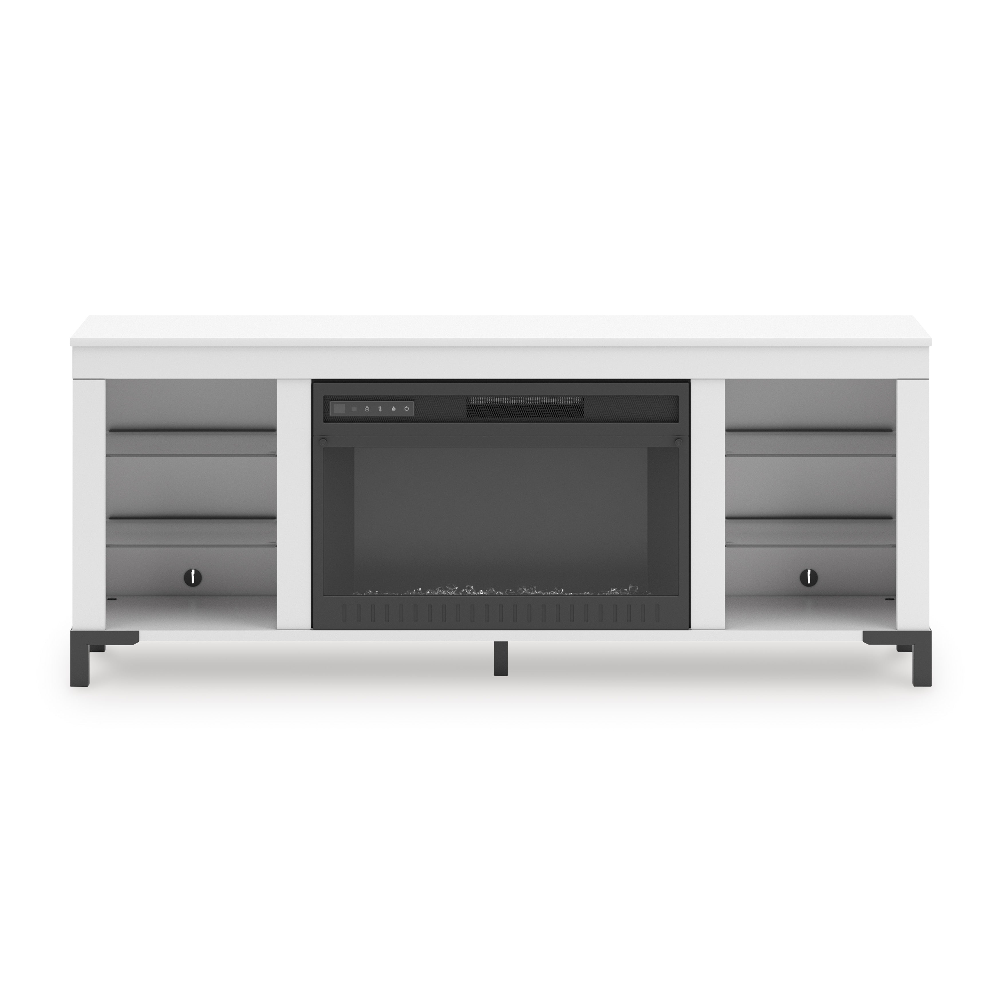 Brollevi White TV Stand with built-in Fireplace