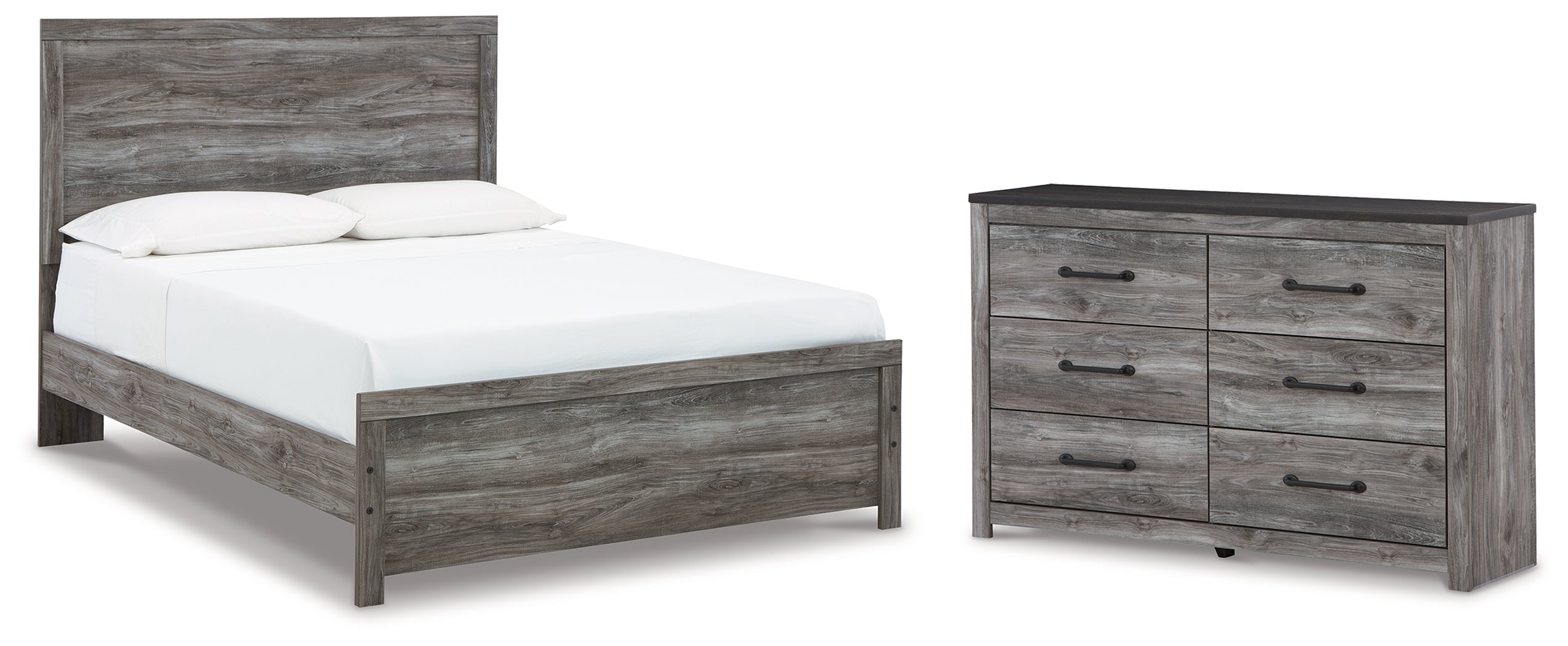 Bronyan Dark Gray Queen Panel Bed and Dresser