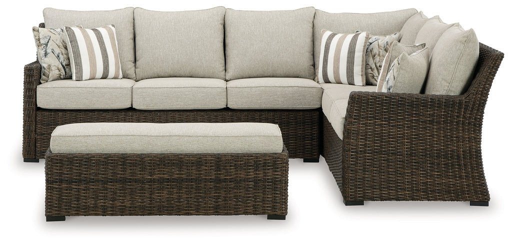 Brook Ranch Outdoor Sofa Sectional, Bench, Lounge Chair and Table, Brown