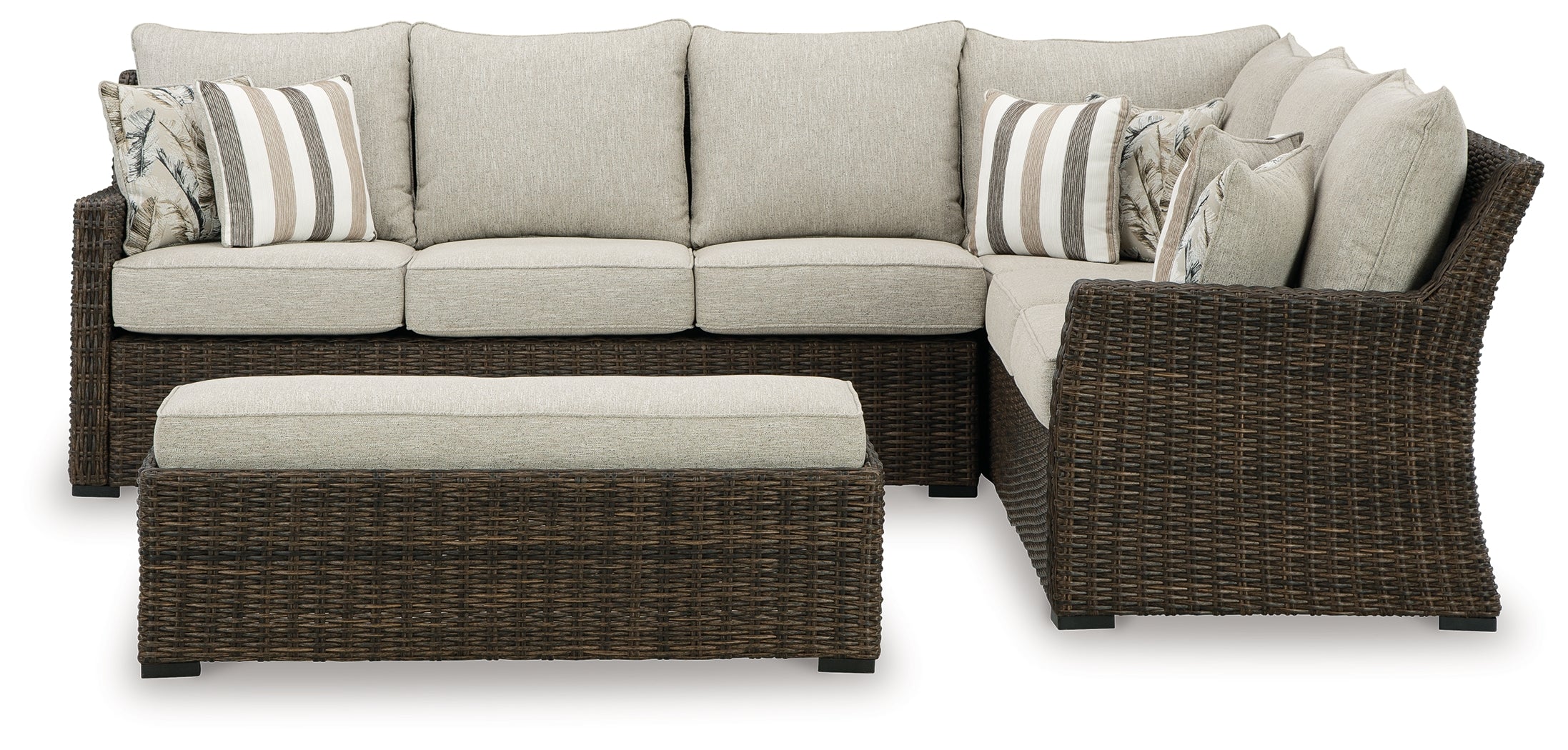 Brook Ranch Outdoor Sofa Sectional, Bench, Lounge Chair and Table, Brown