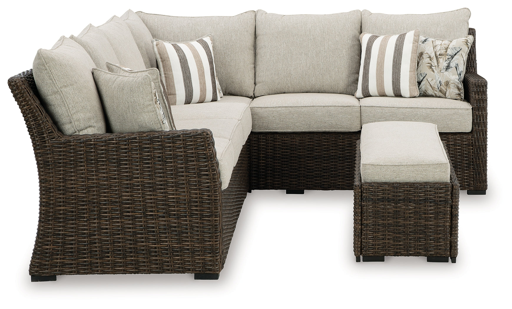 Brook Ranch Outdoor Sofa Sectional, Bench, Lounge Chair and Table, Brown