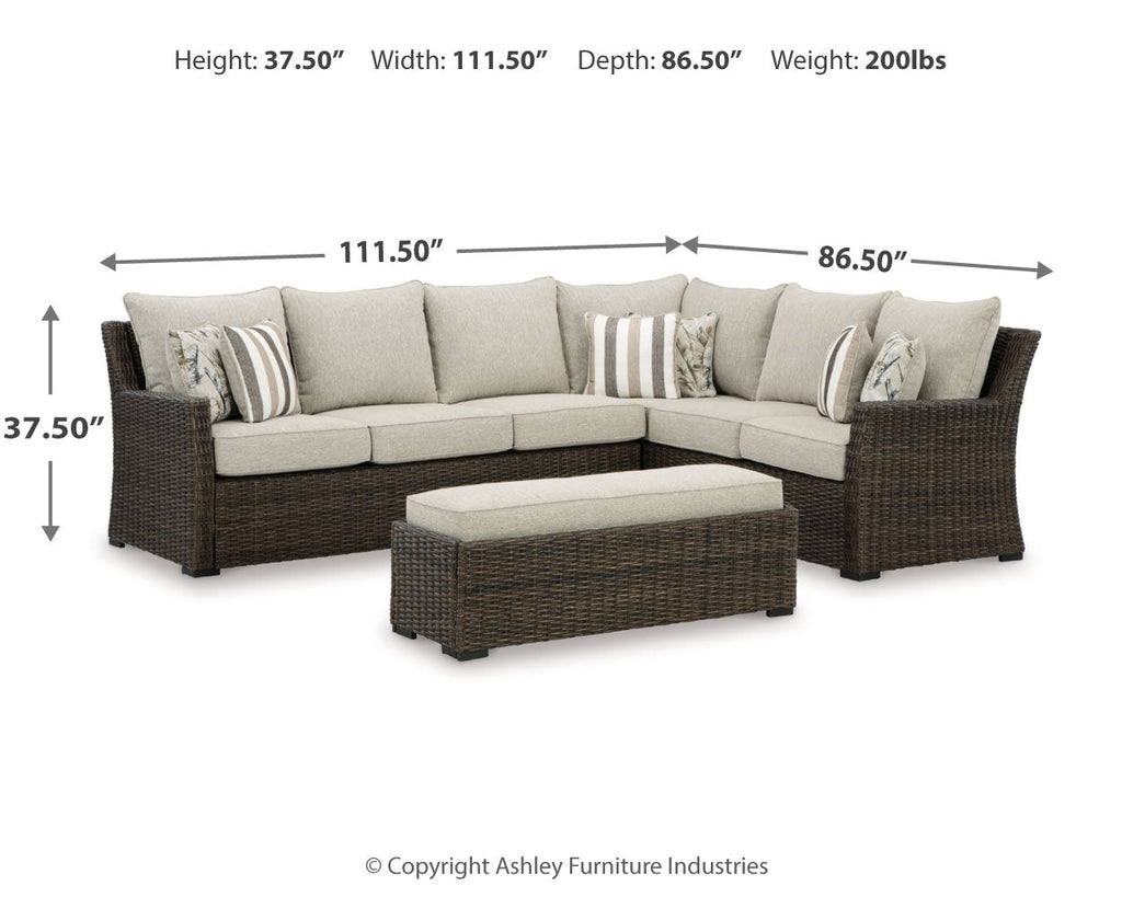 Brook Ranch Outdoor Sofa Sectional, Bench, Lounge Chair and Table, Brown