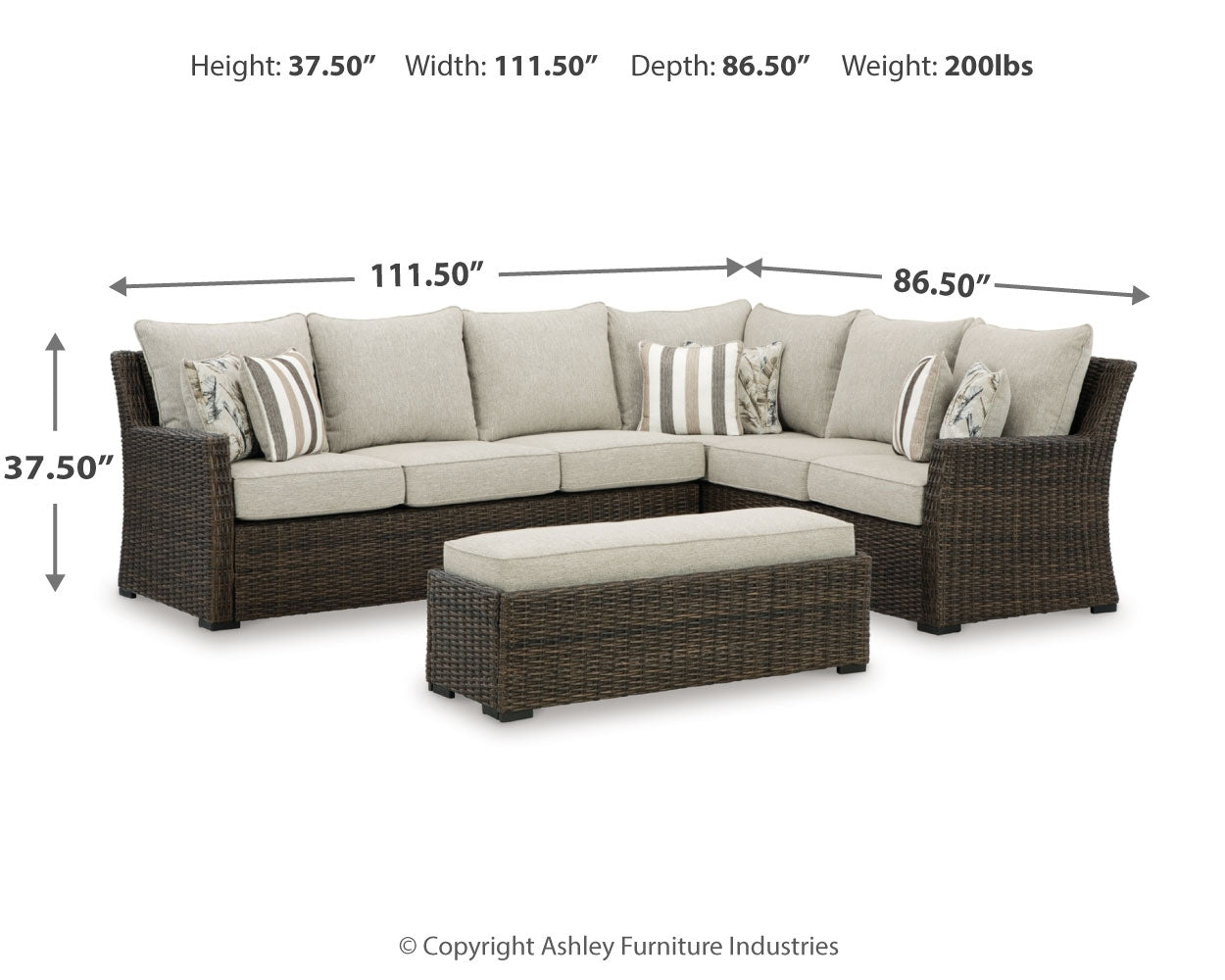 Brook Ranch Outdoor Sofa Sectional, Bench, Lounge Chair and Table, Brown