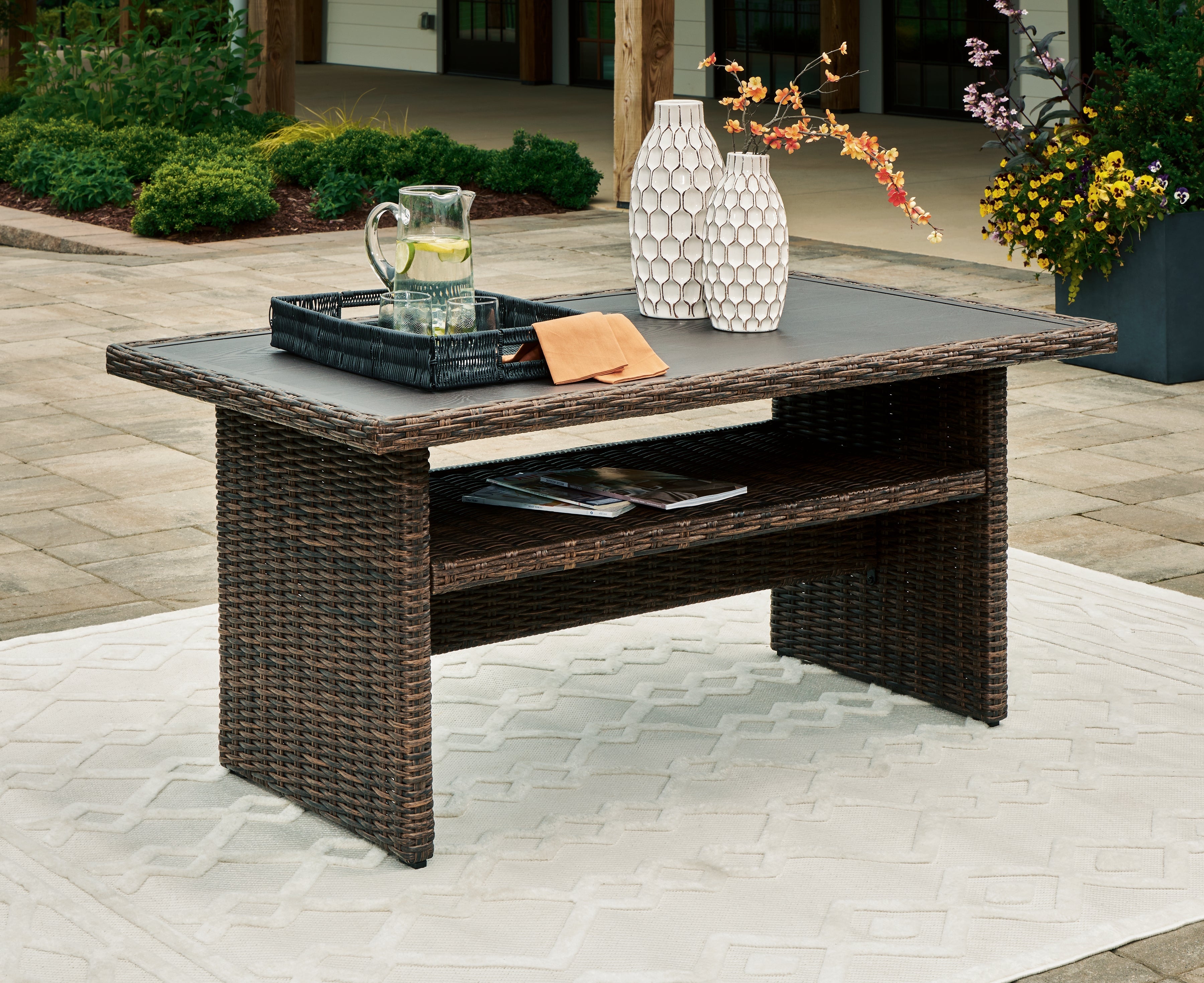Brook Ranch Outdoor Sofa Sectional, Bench, Lounge Chair and Table, Brown