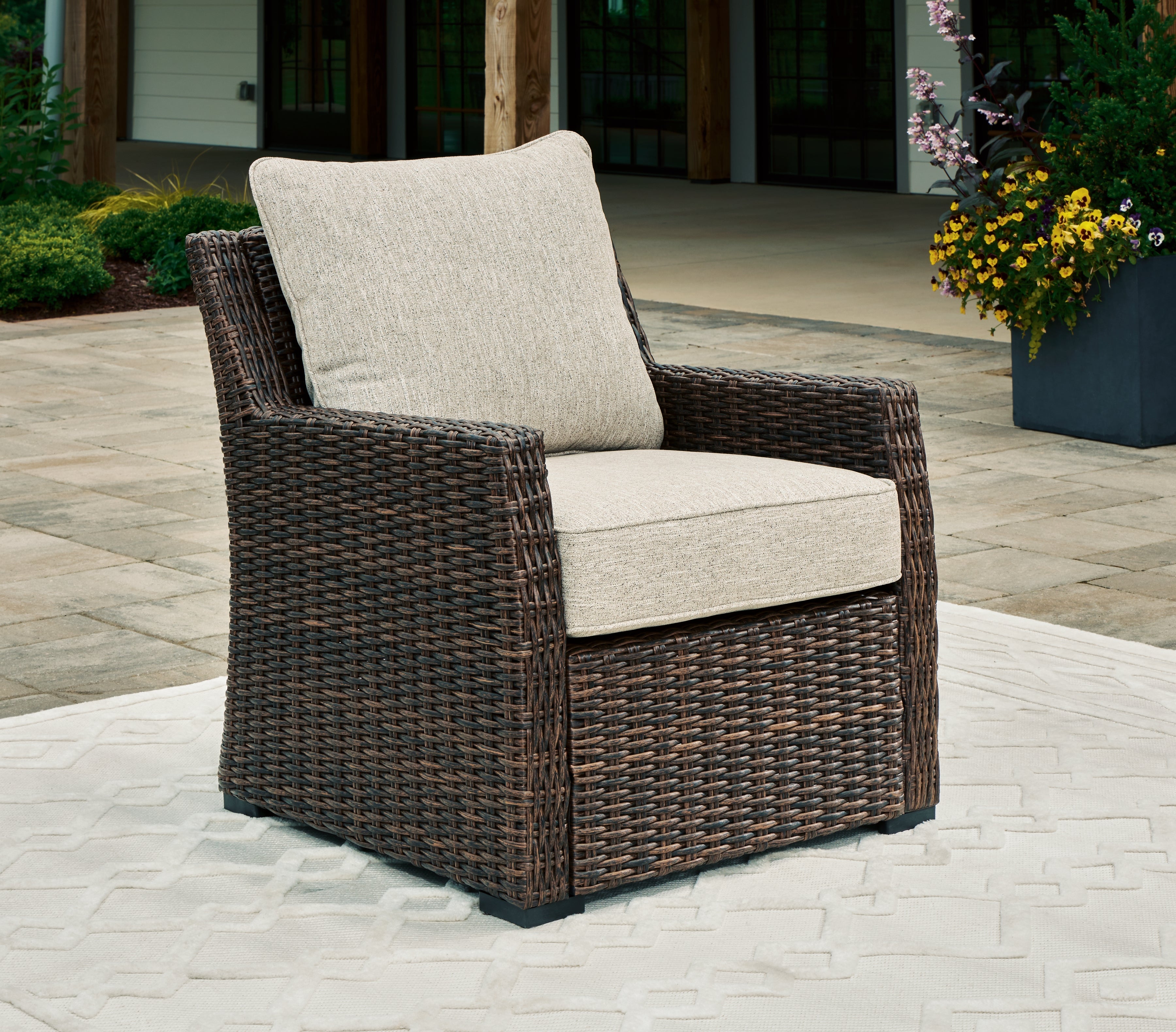 Brook Ranch Outdoor Sofa Sectional, Bench, Lounge Chair and Table, Brown