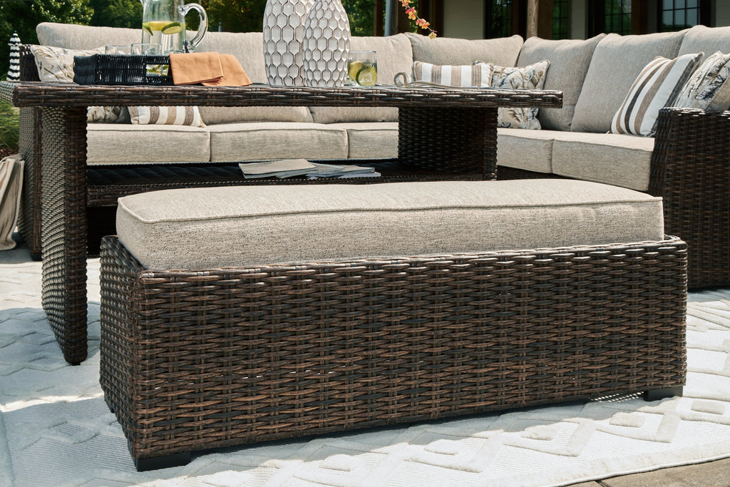 Brook Ranch Outdoor Sofa Sectional, Bench, Lounge Chair and Table, Brown