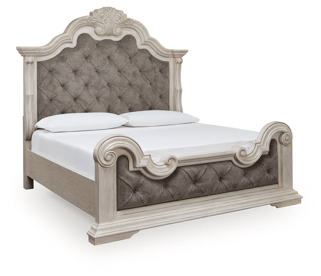 Bruchandi Antique White California King Upholstered Panel Bed