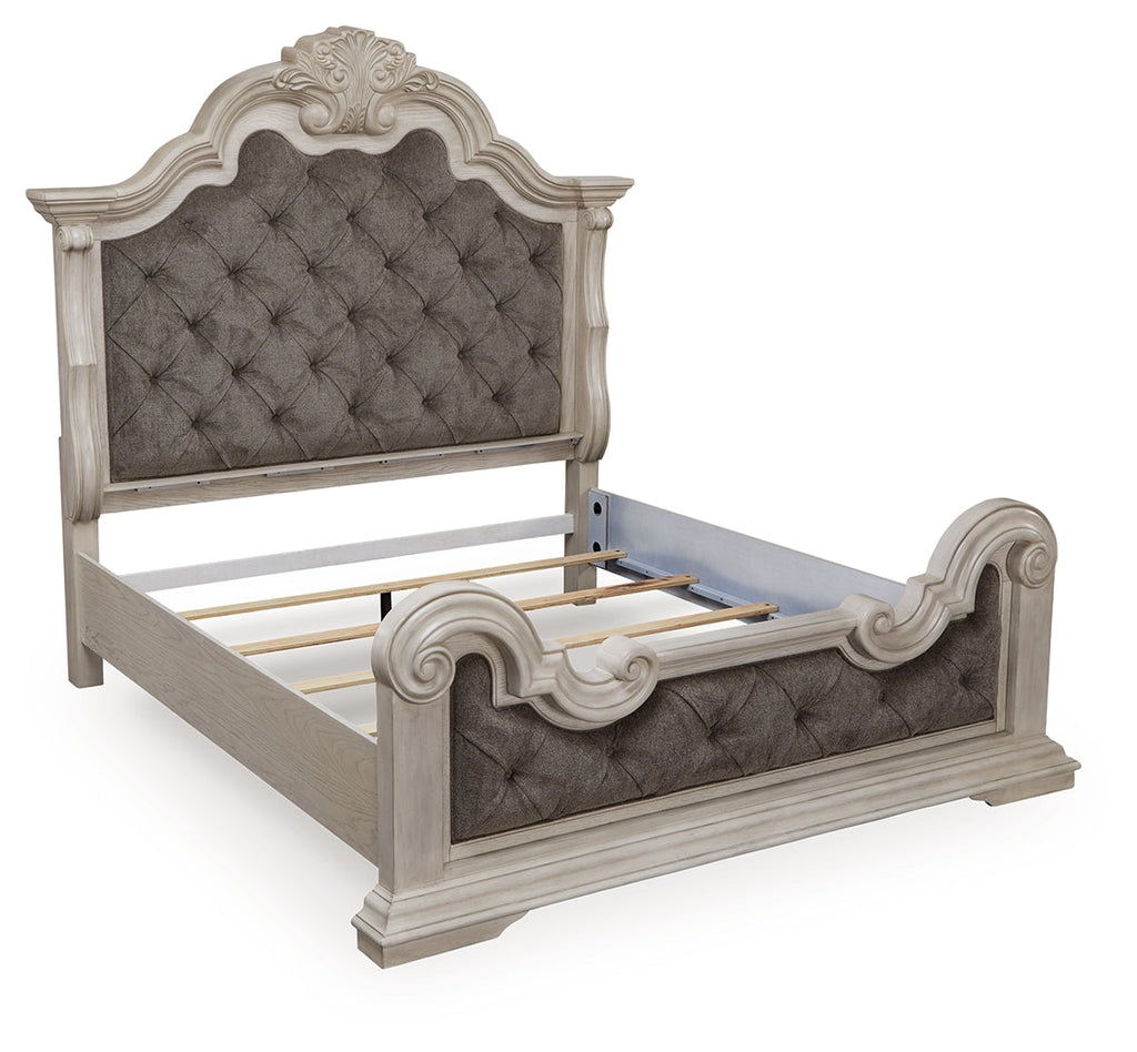 Bruchandi Antique White California King Upholstered Panel Bed