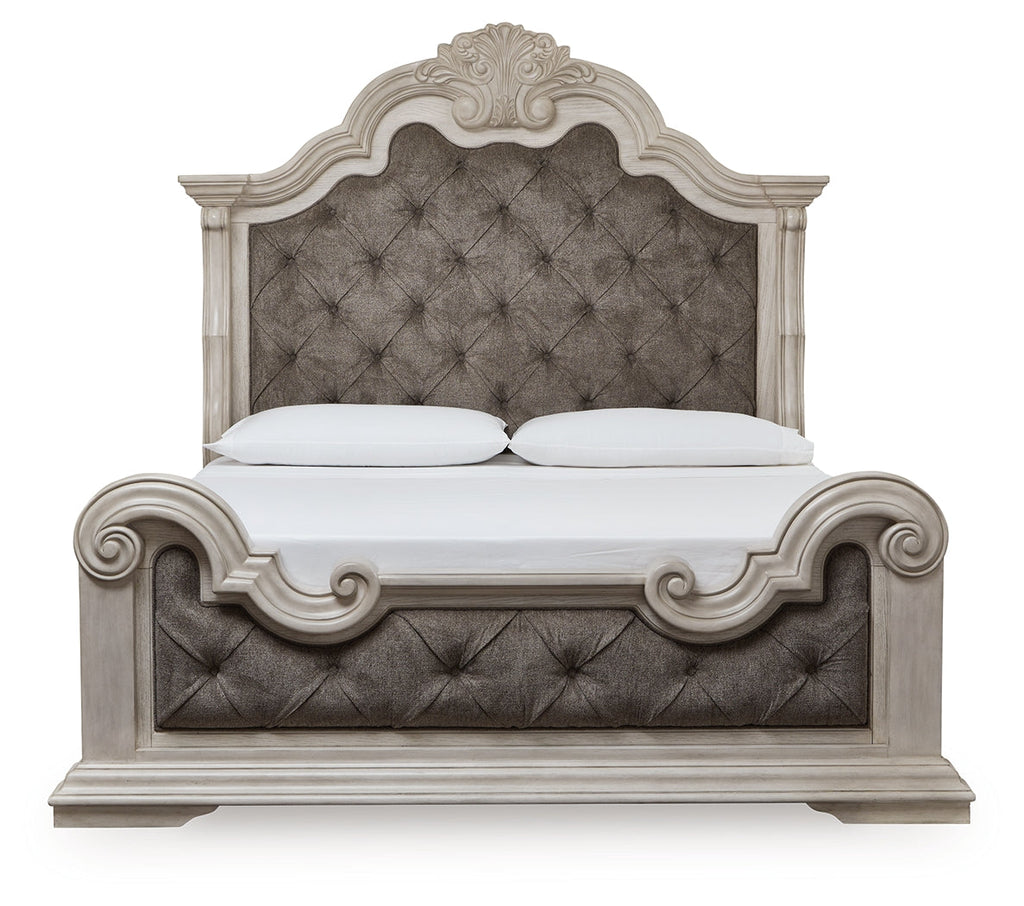 Bruchandi Antique White California King Upholstered Panel Bed