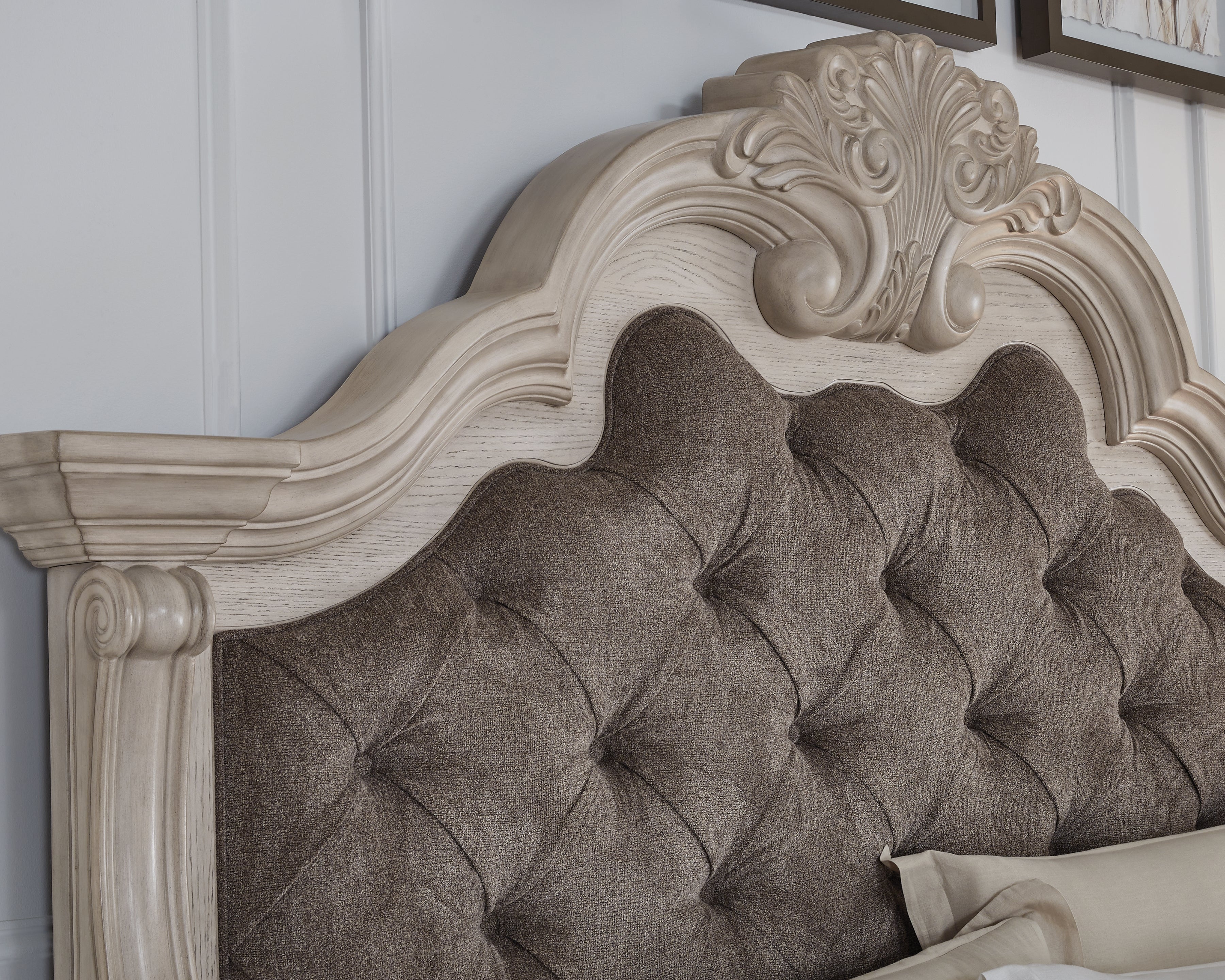 Bruchandi Antique White California King Upholstered Panel Bed