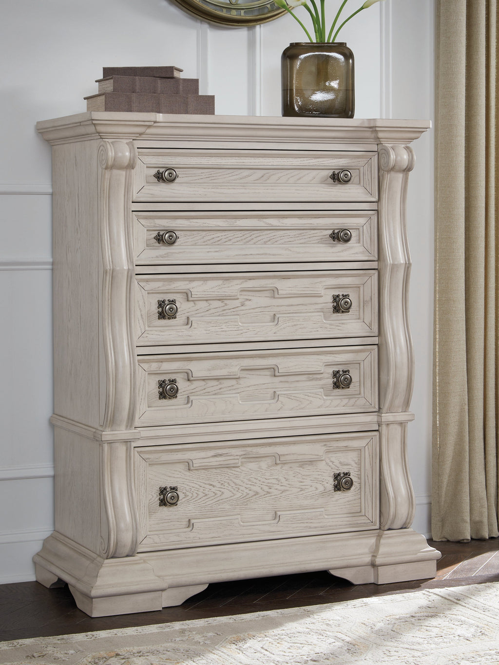 Bruchandi Antique White Five Drawer Chest