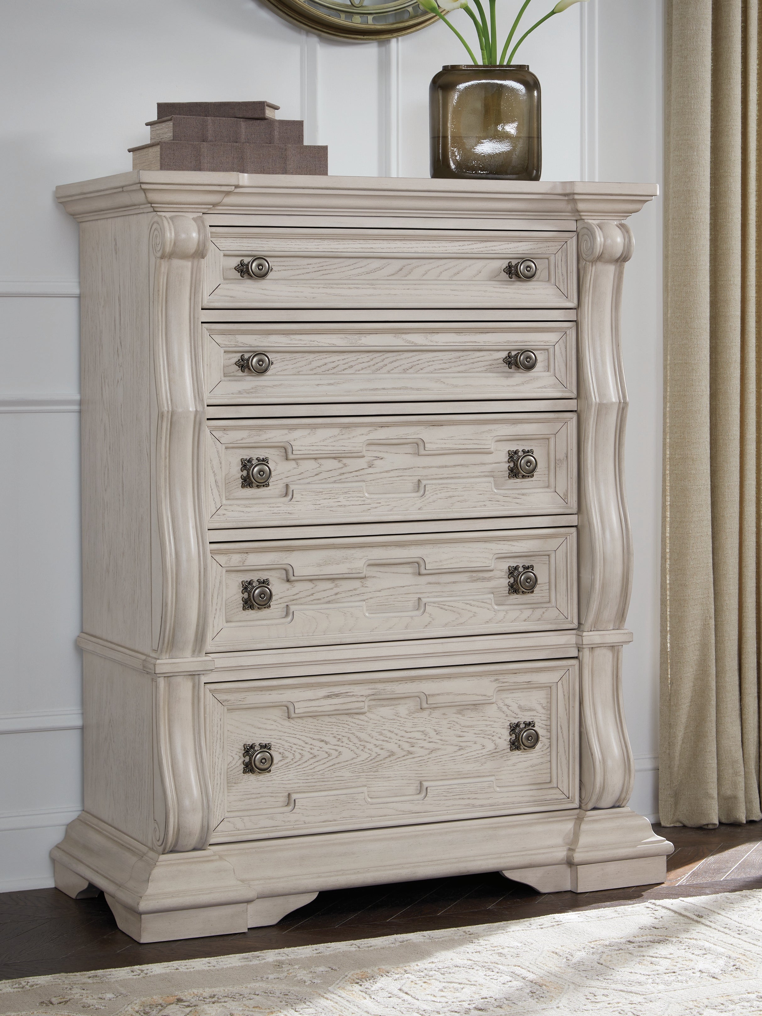 Bruchandi Antique White Five Drawer Chest