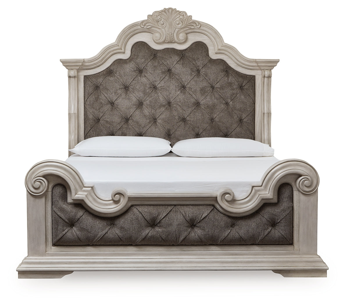 Bruchandi Antique White King Upholstered Panel Bed