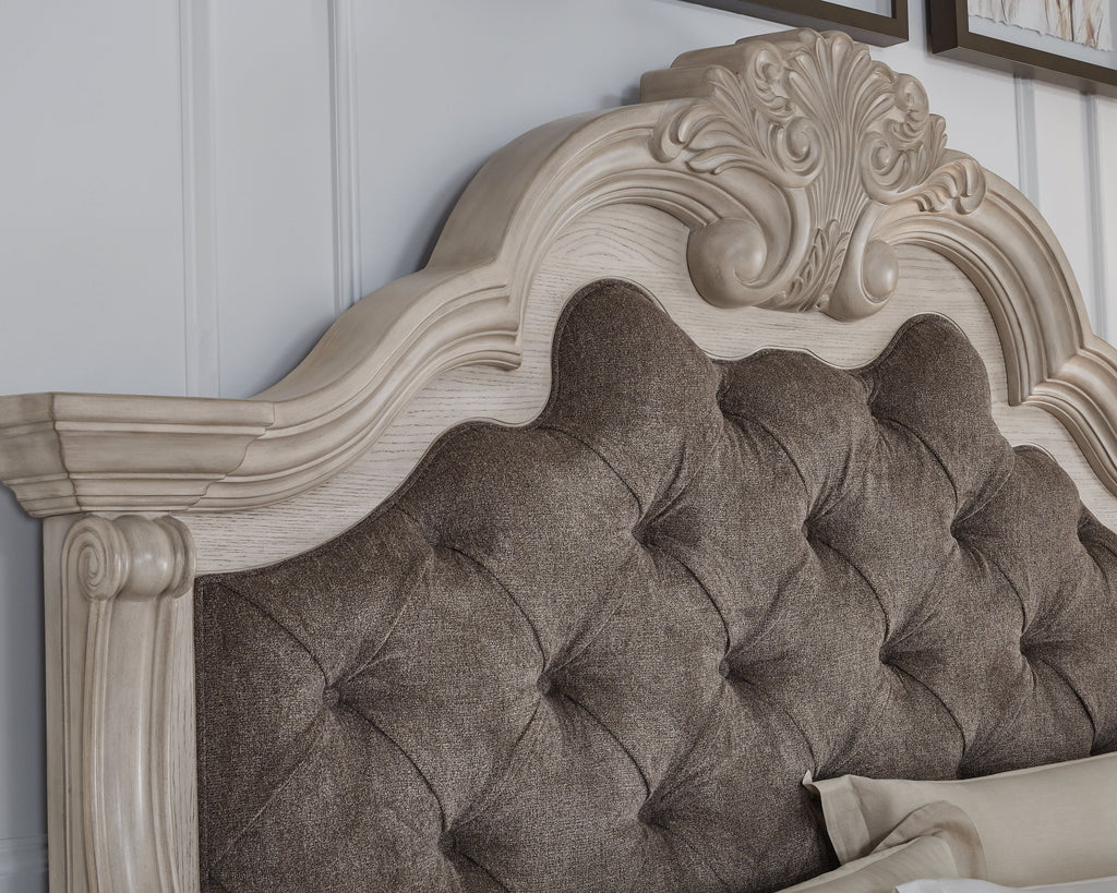 Bruchandi Antique White King Upholstered Panel Bed