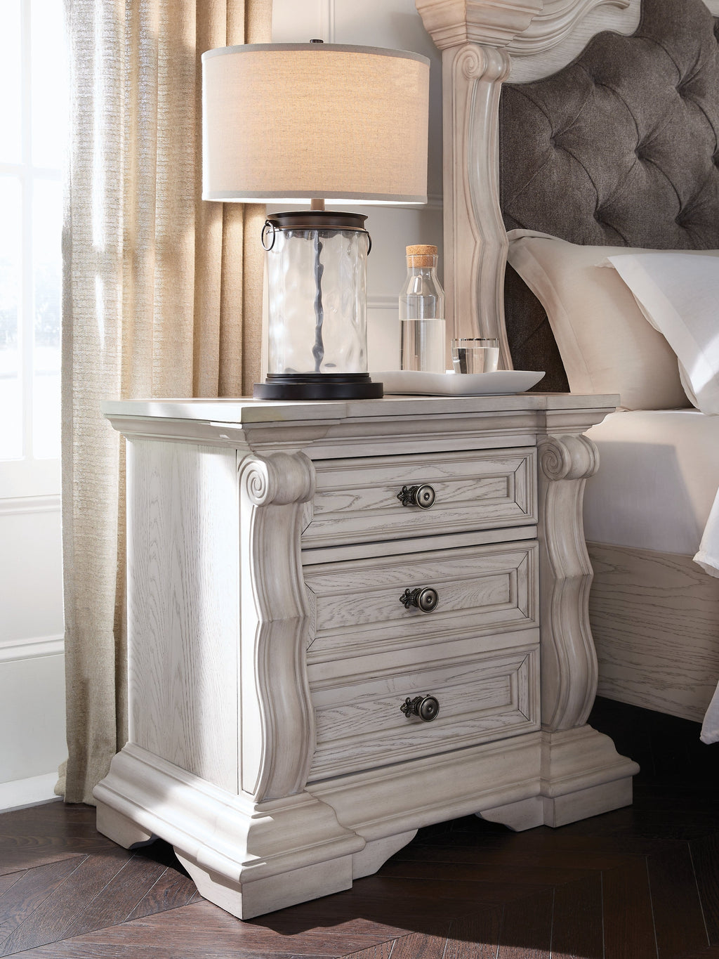 Bruchandi Antique White Three Drawer Night Stand