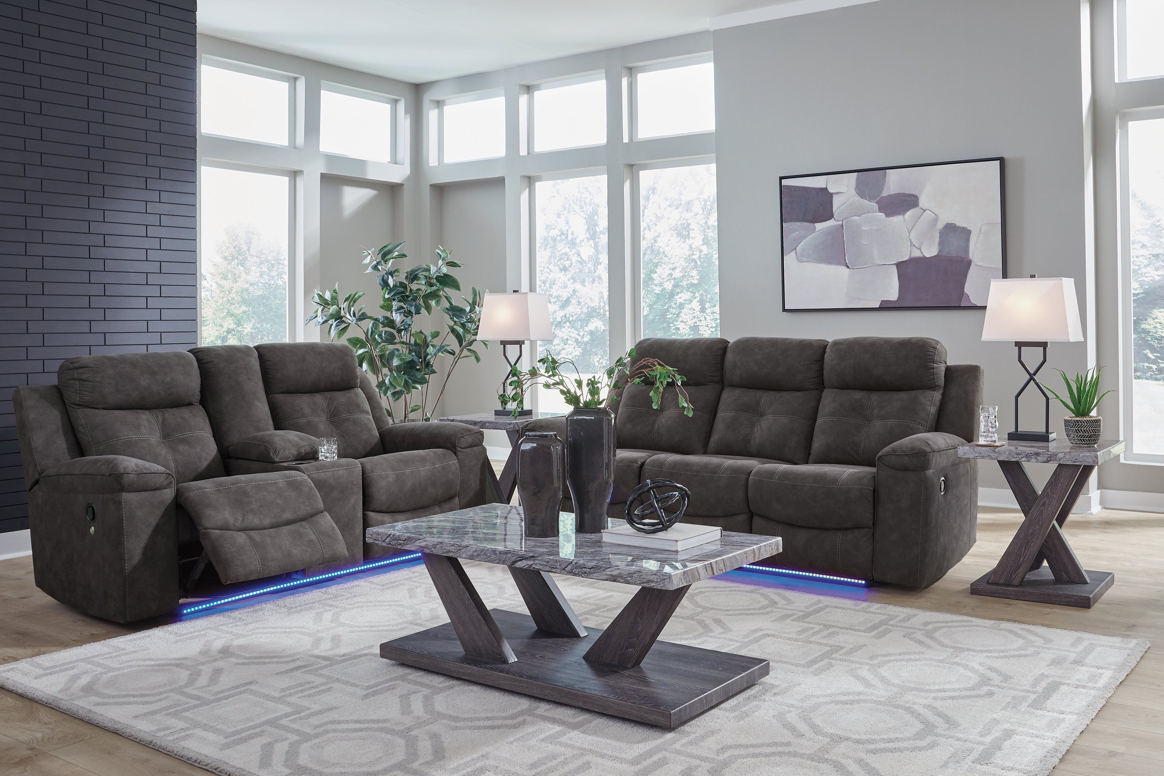 Brysonview Charcoal Reclining Sofa and Loveseat