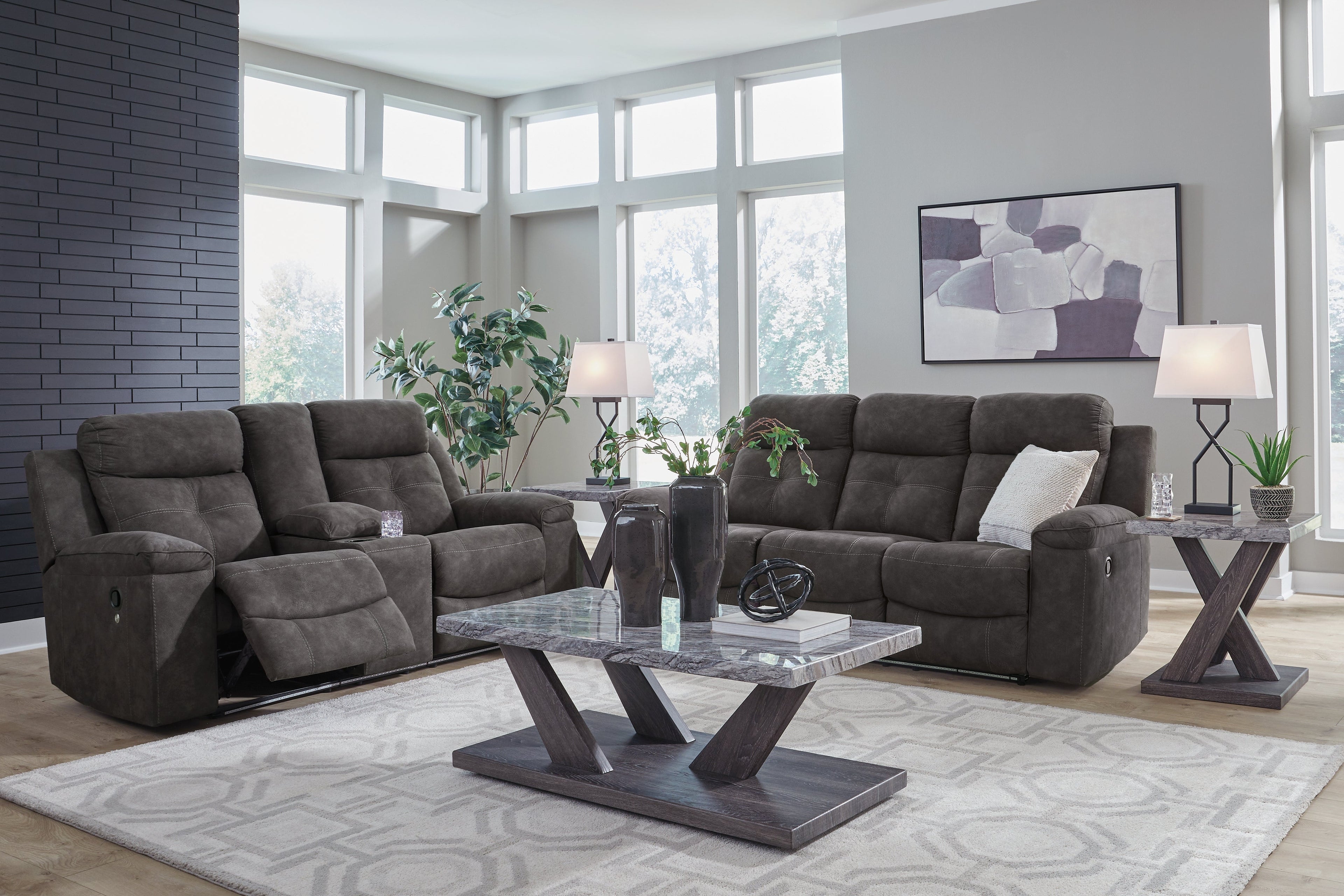 Brysonview Charcoal Reclining Sofa and Loveseat