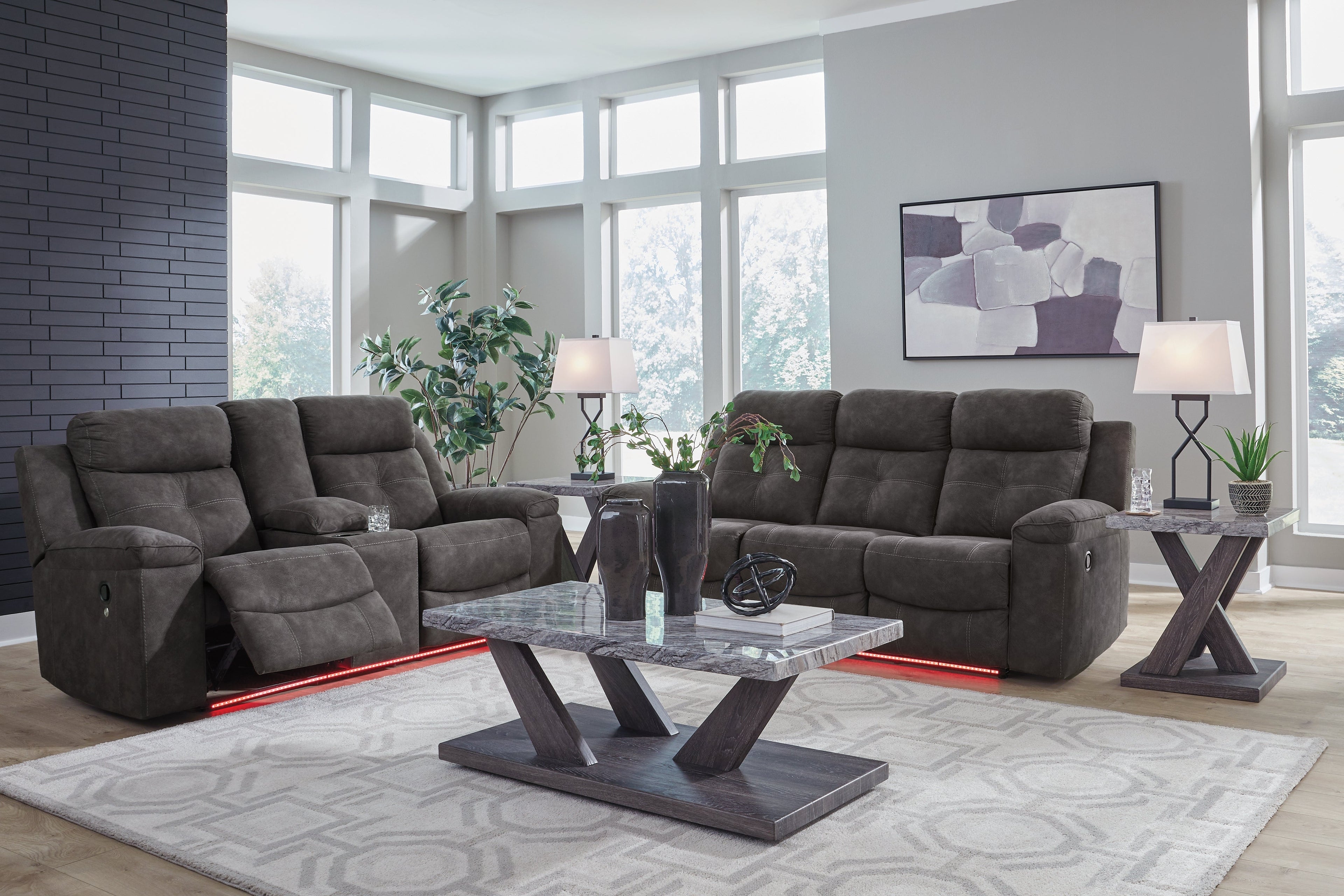 Brysonview Charcoal Reclining Sofa and Loveseat