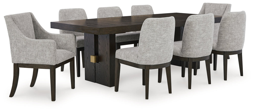 Burkhaus Beige/Dark Brown Dining Table and 8 Chairs