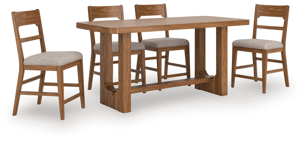 Cabalynn Light Brown Counter Height Dining Table w/ 4 Barstools