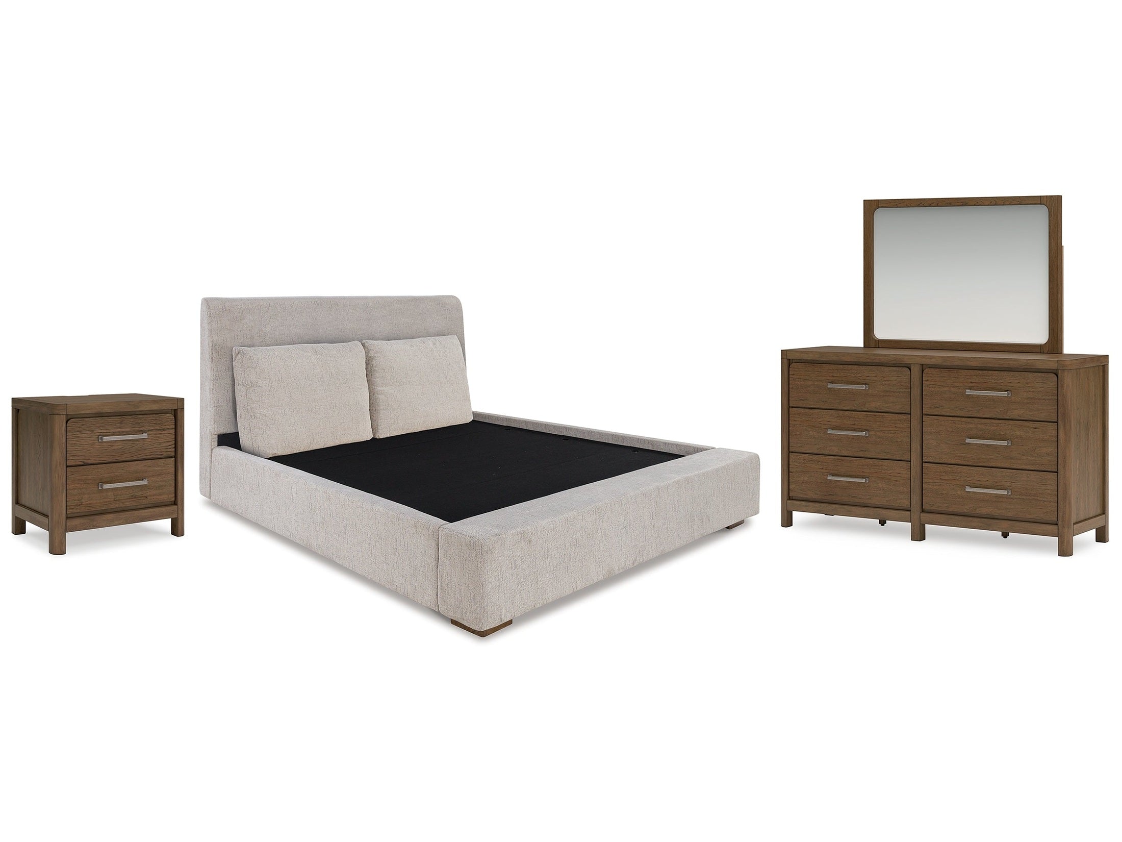 Cabalynn Light King Upholstered Bedroom Set, Brown