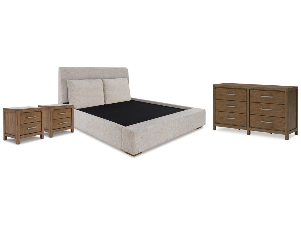 Cabalynn Light King Upholstered Bedroom Set, Brown