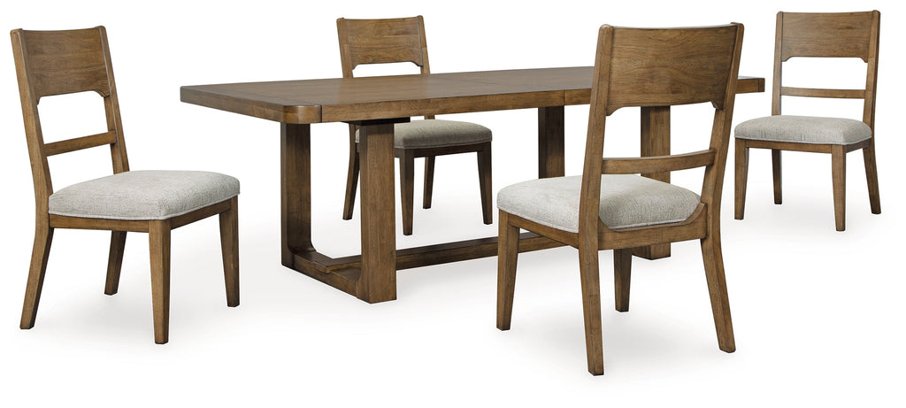 Cabalynn Oatmeal/Light Brown Extension Dining Table and 4 Chairs