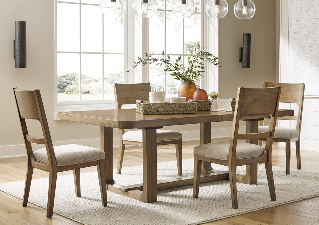 Cabalynn Oatmeal/Light Brown Extension Dining Table and 4 Chairs