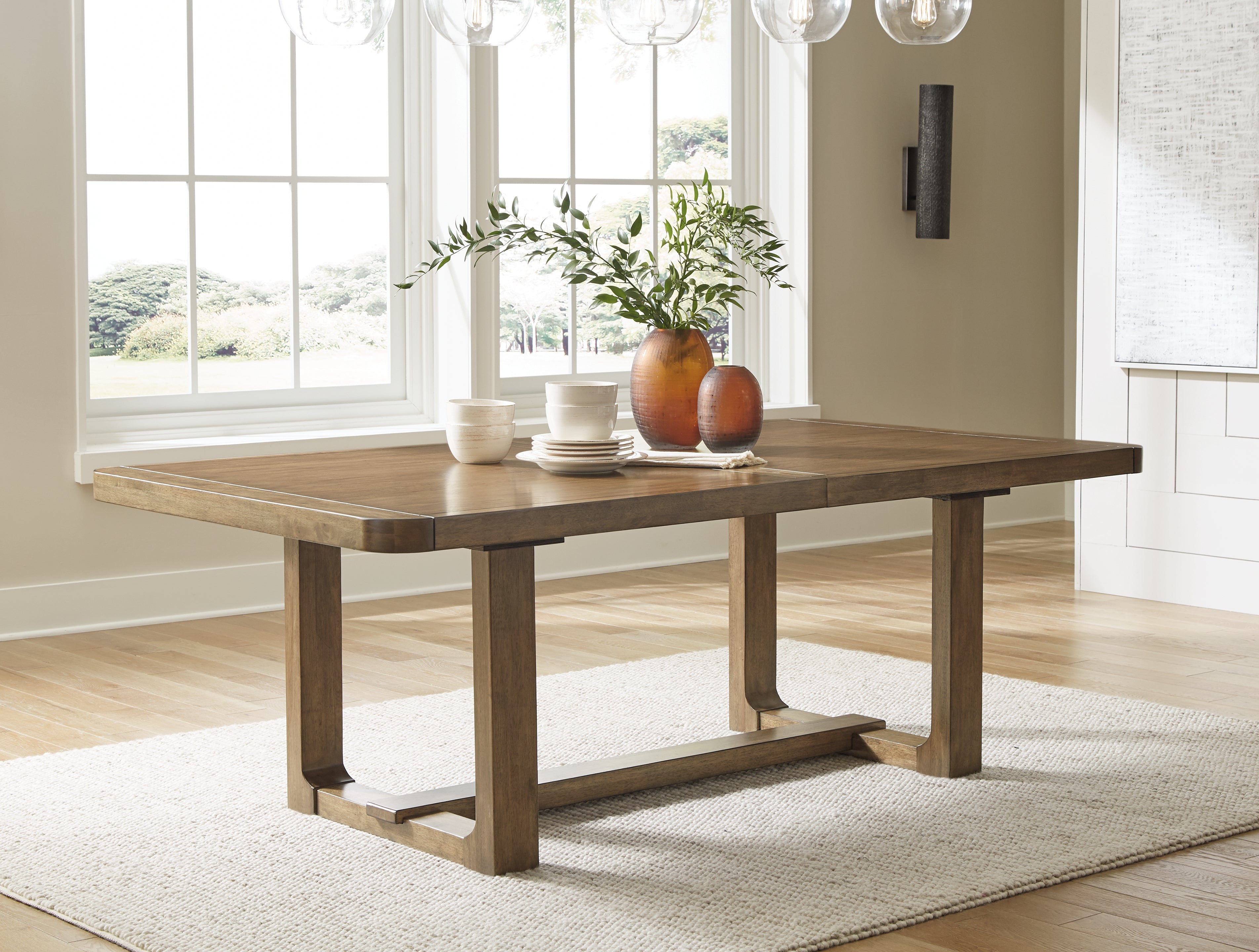 Cabalynn Oatmeal/Light Brown Extension Dining Table and 4 Chairs