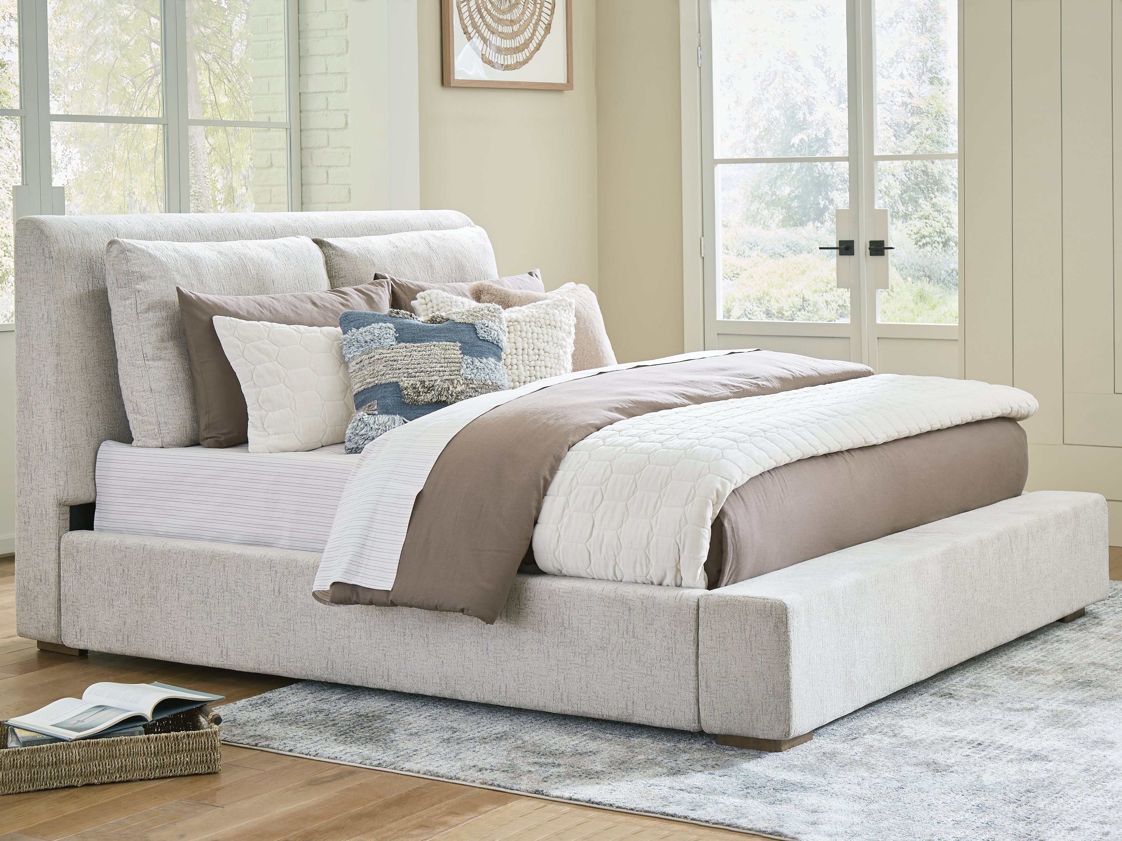 Cabalynn Oatmeal/Light King Upholstered Bedroom Set, Brown