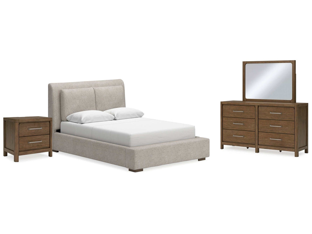 Cabalynn Oatmeal & Light Brown Queen Upholstered Bedroom Set / 4pc
