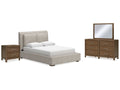 Cabalynn Oatmeal & Light Brown Queen Upholstered Bedroom Set / 4pc