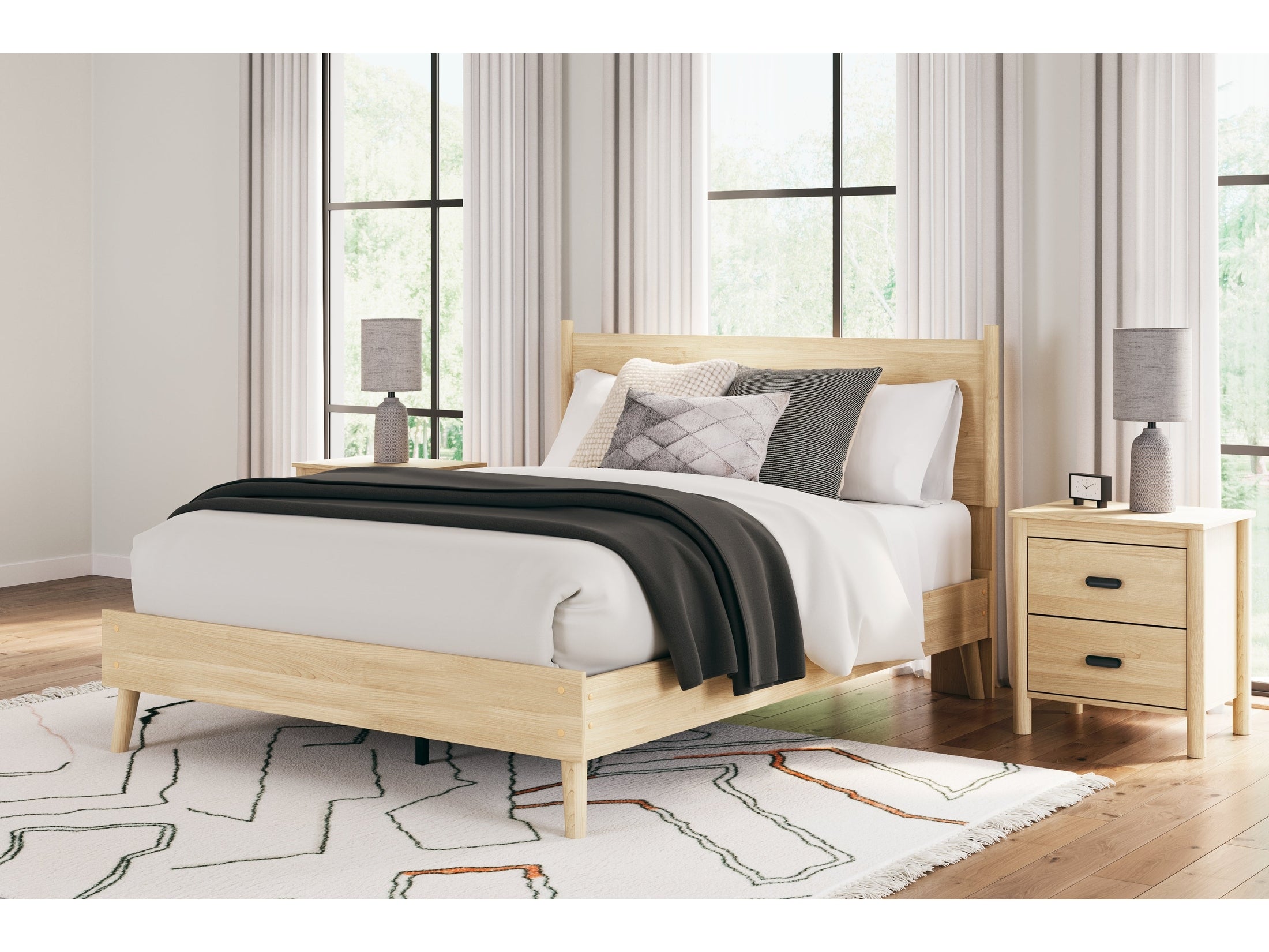 Cabinella Tan Queen Platform Panel Bed