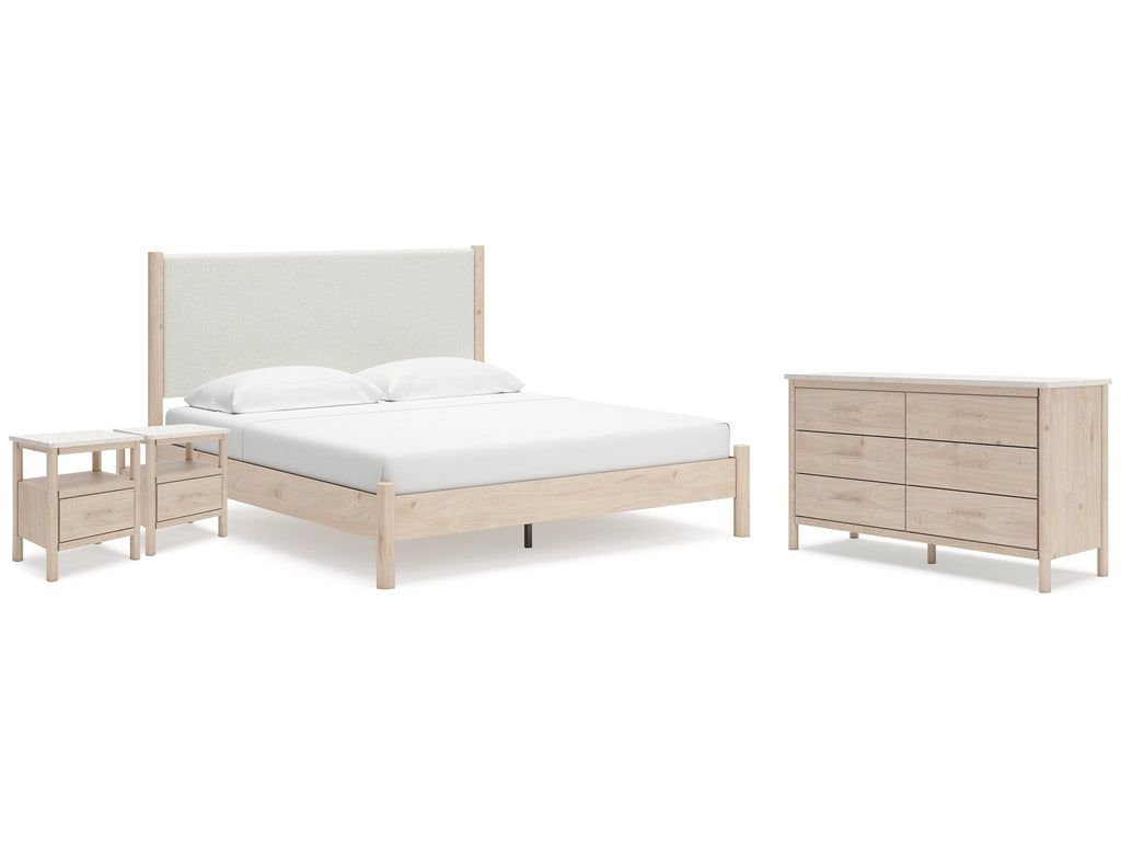 Cadmori Tan King Panel Bedroom Set with Dresser and 2 Nightstands