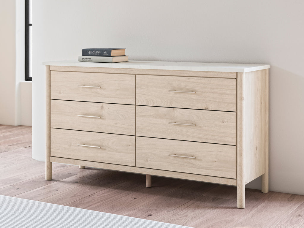 Cadmori Tan King Panel Bedroom Set with Dresser and 2 Nightstands