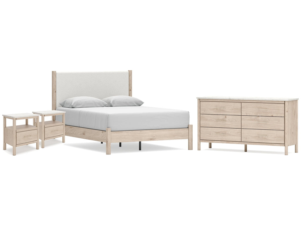 Cadmori Tan Queen Panel Bedroom Set with Dresser and 2 Nightstands