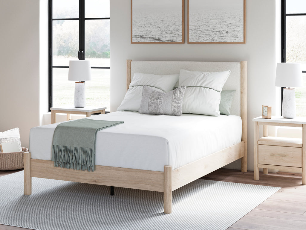 Cadmori Tan Queen Panel Bedroom Set with Dresser and 2 Nightstands