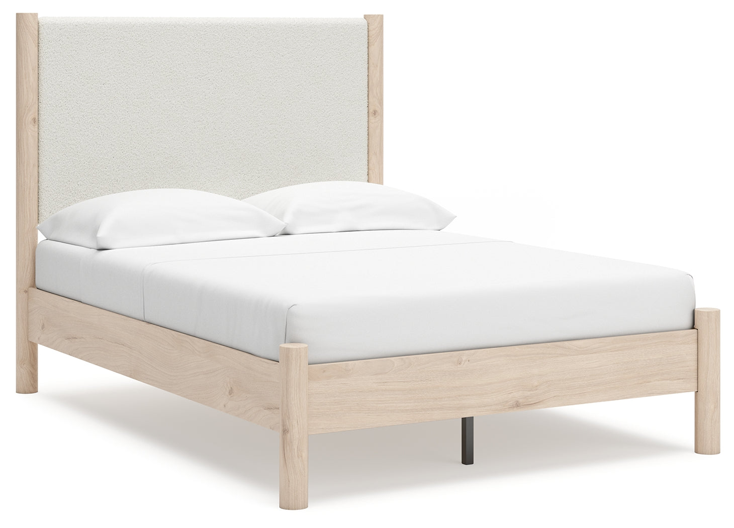 Cadmori Two-tone Full Upholstered Panel Bed, Dresser and Mirror