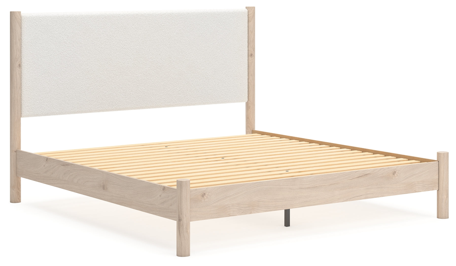 Cadmori King Upholstered Panel Bed, Dresser, Mirror and Nightstand, Two-Tone