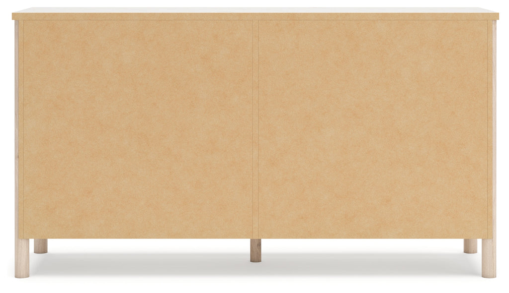 Cadmori Two-tone King Upholstered Panel Bed & Dresser & Nightstand
