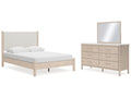 Cadmori Two-tone Queen Upholstered Panel Bed & Dresser & Mirror