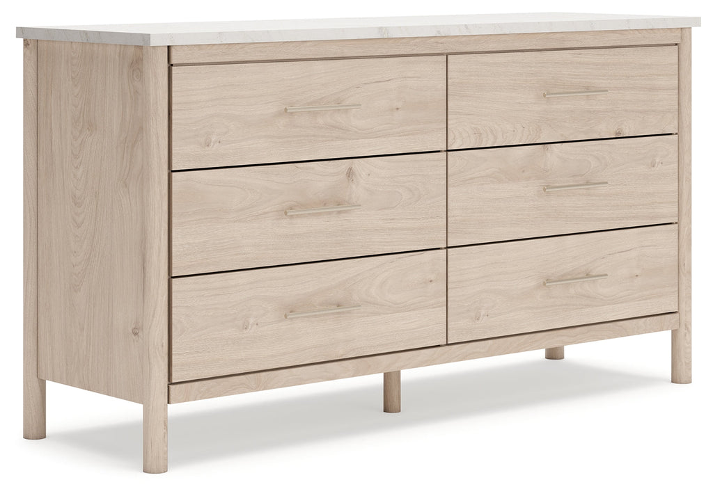 Cadmori Two-tone Queen Upholstered Panel Bed & Dresser & Nightstand