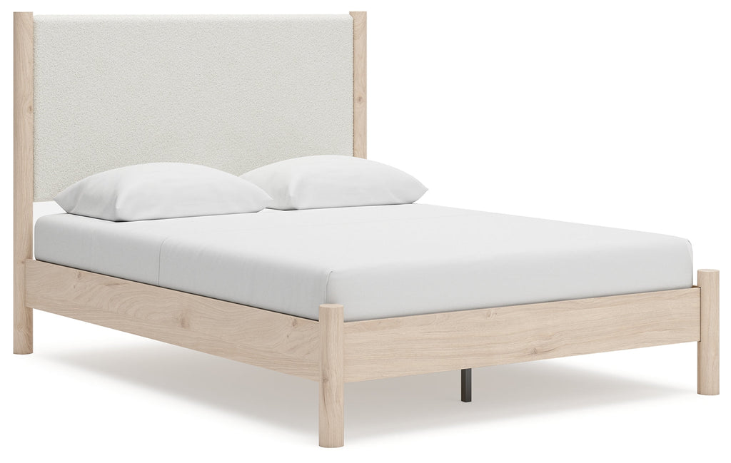 Cadmori Two-tone Queen Upholstered Panel Bed & Dresser & Nightstand